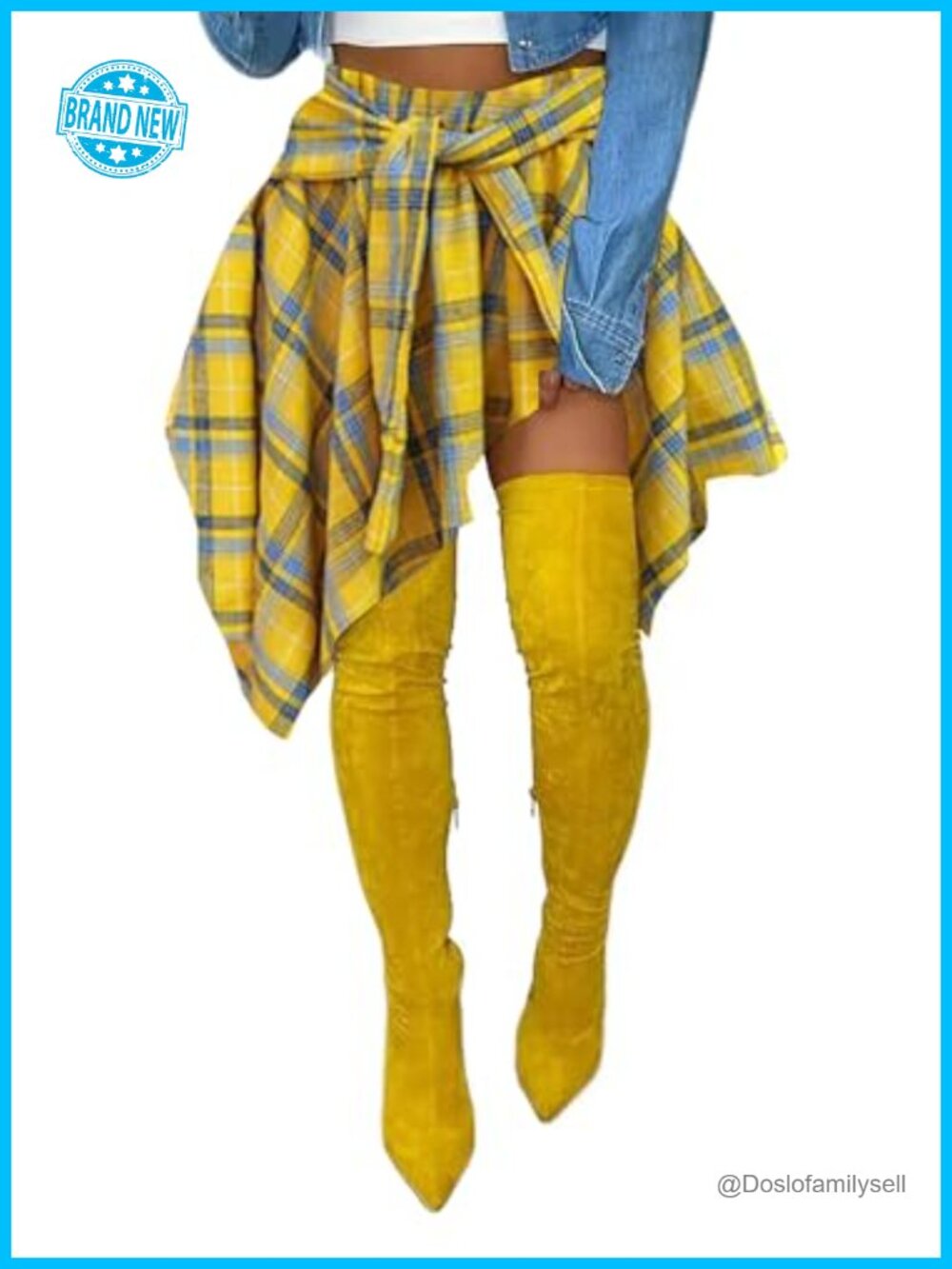 Plaid Mini Skort Elastic High Waist Tie Front Pleated A-Line